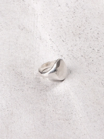 Werkstatt:münchen Signet Ring Oval Hammered Silver In Metallic