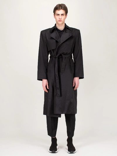 Balenciaga Exaggerated-shoulder Cotton-twill Trench Coat In Black