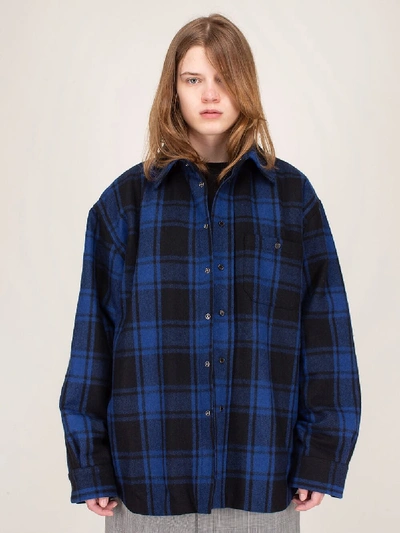 Vetements Padded Checked Virgin Wool-blend Flannel Overshirt In Blue