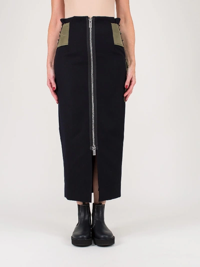 Sacai Melton Skirt Navy X Khaki In Mixed