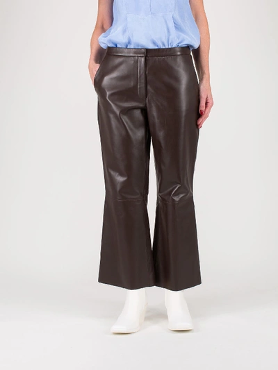 By Malene Birger Vercano Cropped Leather Wide-leg Pants In Brown