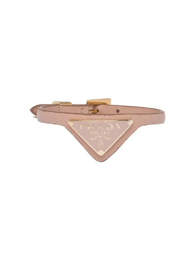 Prada Enamelled Triangular Logo Bracelet In Pink