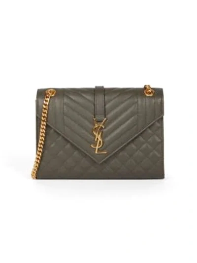 Saint Laurent Medium Envelope Monogram Matelassé Leather Shoulder Bag In Pebble