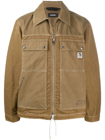 Diesel Stitch Detail Workwear Jacket In Brown