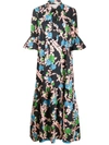 La Doublej Floral Tiered Ruffle Cotton Dress In Winter Rose Nero