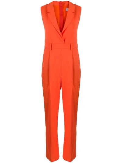 Msgm Pleat-detail Sleeveless Jumpsuit In Orange