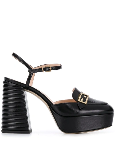 Fendi Promenade Cross-strap Leather Platform Sandals In Black