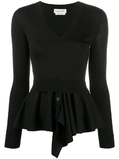 Alexander Mcqueen Peplum-hem Knitted Jumper In Black