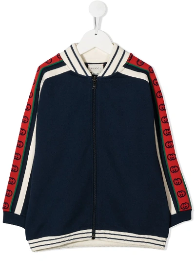 Gucci Kids' Gg Trim Bomber Jacket In Blue