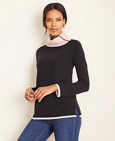 Ann Taylor Button Collar Tunic Sweater Size S Black Women's
