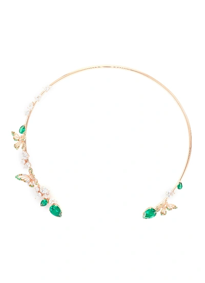 Anabela Chan Butterfly Emerald' Gemstone 18k Rose Gold Vermeil Collar Choker In Green