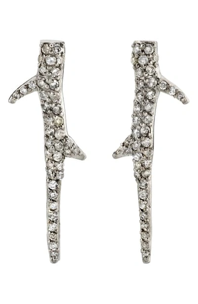 Sheryl Lowe Diamond Thorn Linear Earrings In Silver