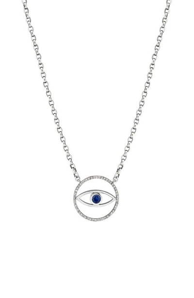 Sheryl Lowe Evil Eye Sapphire & Diamond Pendant Necklace In Silver