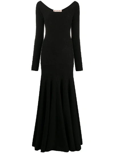 Marni Boat-neck Long Knitted Dress In Black