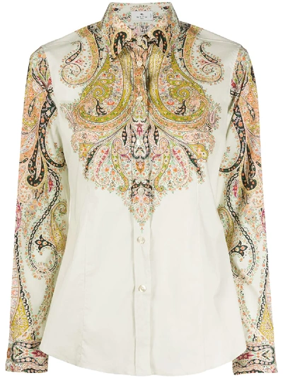 Etro Printed Shirt In Ivory Colour In Green