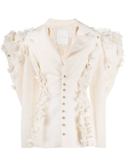 Loulou Feathered Bouclé Oversized Blazer In Neutrals