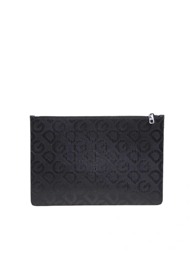 Dolce & Gabbana Flat Leather Envelope With Logo Print In Black