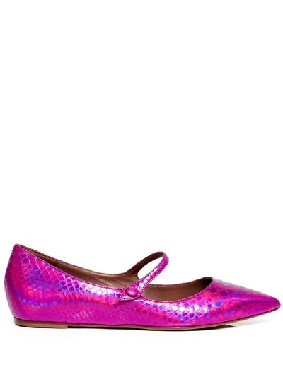 Tabitha Simmons Hermione Iridescent Snakeskin-embossed Leather Mary Jane Flats In Pink