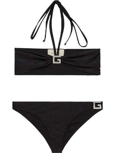 Gucci Bikini With Crystal Square G Details In Black