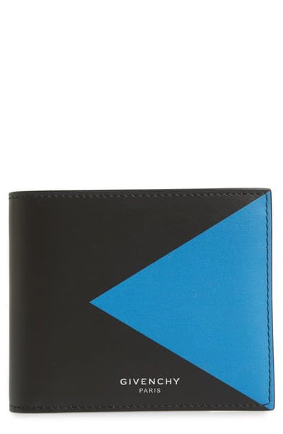 Givenchy V-shape Bifold Leather Wallet In Black/ Blue