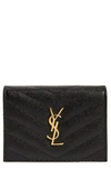 SAINT LAURENT MONOGRAM QUILTED LEATHER LEATHER FLAP CARD CASE,530841BOWA1