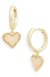 Kendra Scott Ari Mother Of Pearl Heart Drop Huggie Hoop Earrings In White