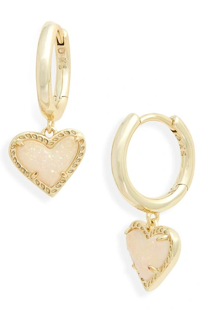 Kendra Scott Ari Mother Of Pearl Heart Drop Huggie Hoop Earrings In White