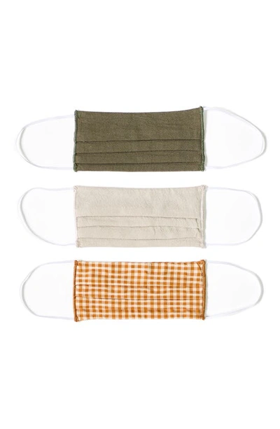 Lost + Wander 3-pack Pleated Face Masks In Olive/ Stone/ Yellow