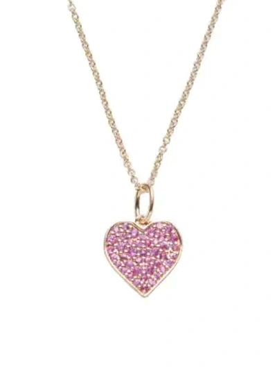 Sydney Evan Women's 14k Yellow Gold & Pink Sapphire Heart Charm Necklace