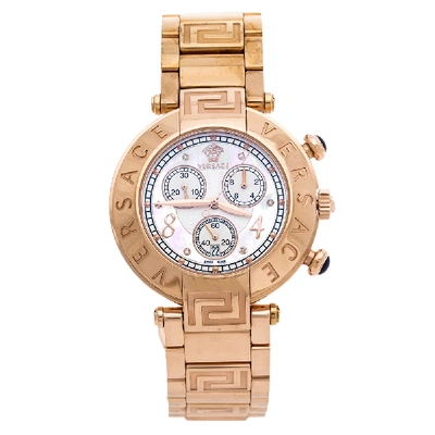 Pre-owned Versace Mother Of Pearl Rose Gold Plated Steel Reve 68c Women's Wristwatch 40 Mm