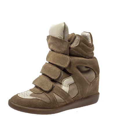 Pre-owned Isabel Marant Beige Suede Bekett Wedge Sneakers Size 36