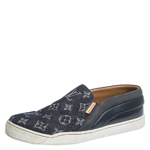 Pre-Owned Louis Vuitton Blue Monogram Denim Tempo Slip On Sneakers Size 39 | ModeSens