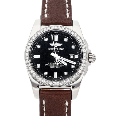 Pre-owned Breitling Black Diamond Stainless Steel Galactic A7234853/be50 Women's Wristwatch 29 Mm
