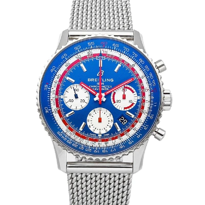 Pre-owned Breitling Blue/red Stainless Steel Navitimer B01 Chronograph Pan Am Edition Ab01212b1c1a1 Men's Wristwatch 43 