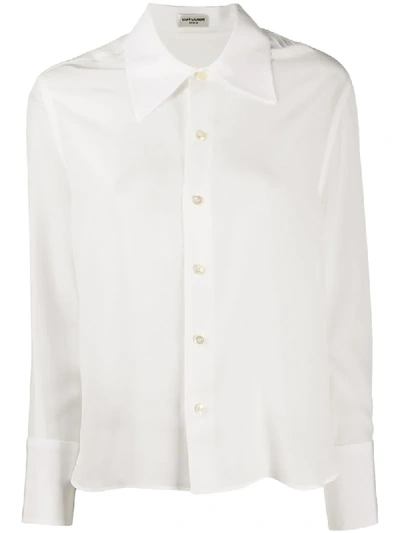Saint Laurent Oversized-collar Silk-georgette Shirt In White