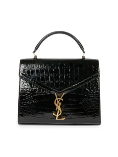 Saint Laurent Cassandra 仿鳄鱼纹顶置手柄中号斜挎包 In Nero