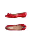 Ferragamo Varina Patent Leather Bow Ballerina Flats In Brick Red