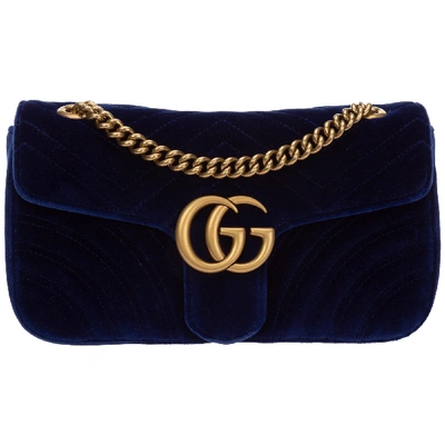 Gucci Women's Cross-body Messenger Shoulder Bag  Gg Marmont Medium In Blue