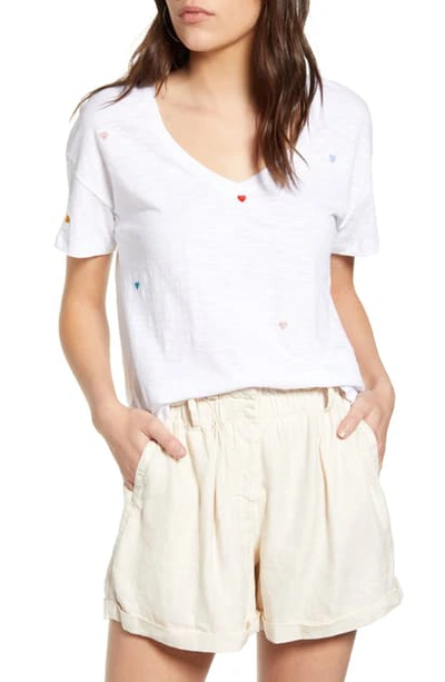 Rails Cara Tee In White Embroidered Hearts