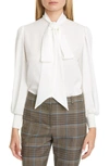 Givenchy Jacquard Logo Print Tie Neck Silk Top In White