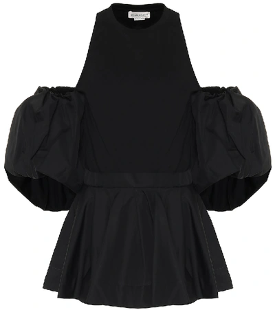 Alexander Mcqueen Cold-shoulder Pleated Cotton-jersey And Poplin Top In Black