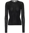 Saint Laurent Ribbed Knit Sheer Top In Black