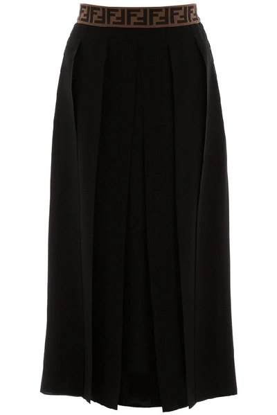Fendi Monogram Band Pleated Skirt In Black