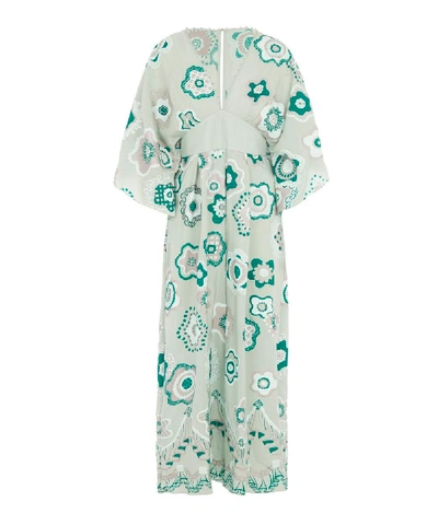 Zandra Rhodes Jewel Flower Kimono-sleeve Jumpsuit In Sage