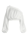 Silvia Tcherassi Striped One-shoulder Puff-sleeve Blouse In White