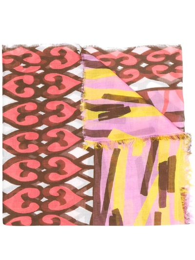 Altea Abstract-print Frayed Scarf In Brown