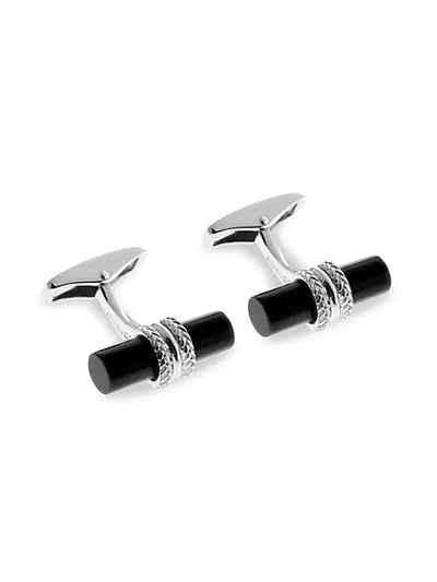 Zegna Herringbone Sterling Silver & Agate Cylinder Cufflinks