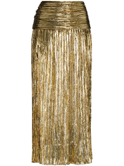 Saint Laurent Metallic-effect Pleated Skirt In Gold