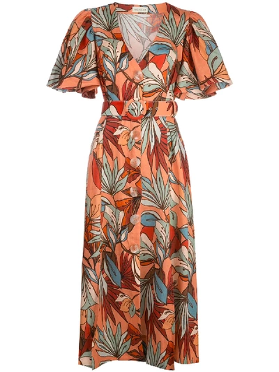 Nicholas Floral Print Belted Dress In Orange