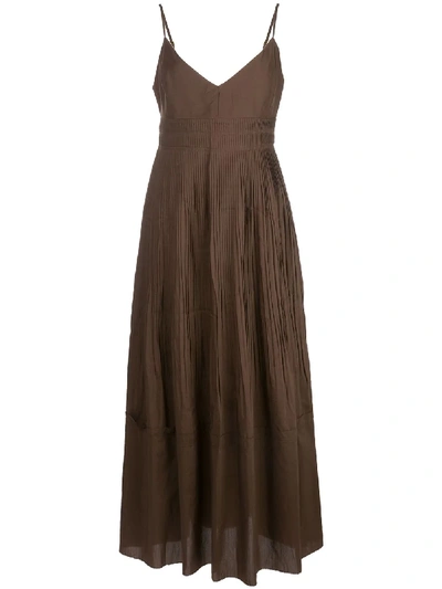 Nicholas Pleated Midi Dress In Brown